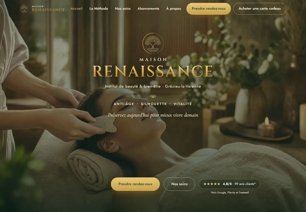 Accueil du site Maison Renaissance, institut de beauté et bien-être